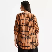 Worthington Womens Plus V Neck 3/4 Sleeve Blouse