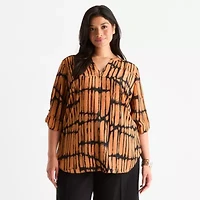 Worthington Womens Plus V Neck 3/4 Sleeve Blouse