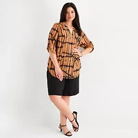 Worthington Womens Plus V Neck 3/4 Sleeve Blouse