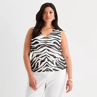 Worthington Womens V Neck Sleeveless Plus Blouse
