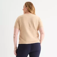 Liz Claiborne Plus Womens Crew Neck Short Sleeve Pullover Sweater