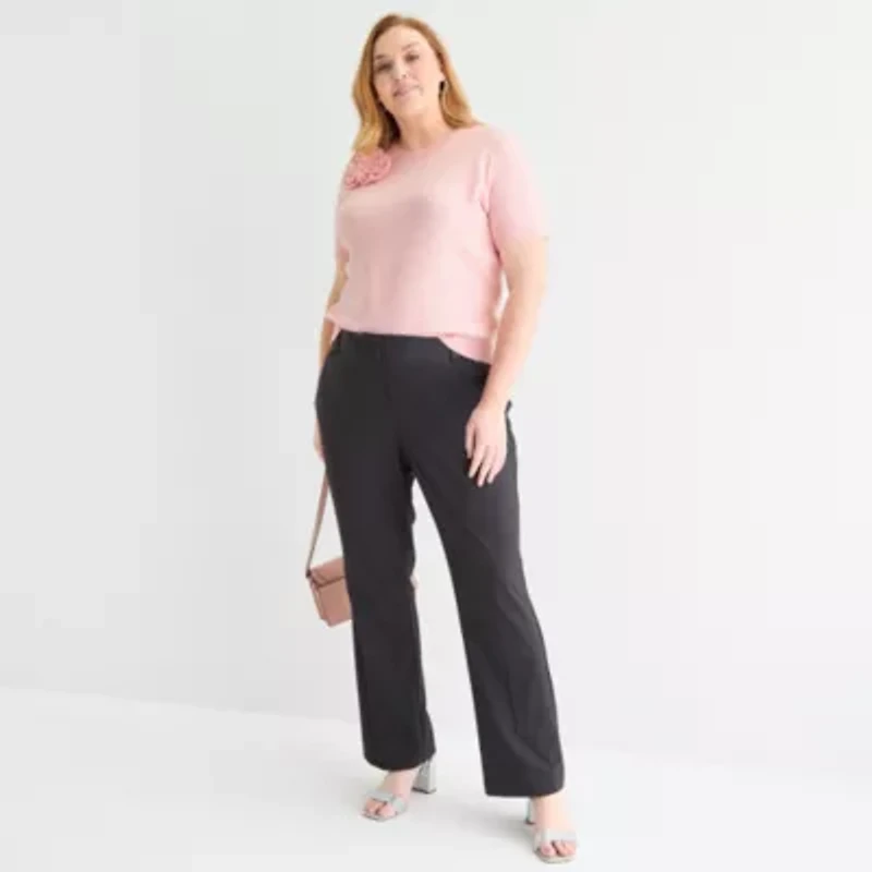 Liz Claiborne Plus Womens Crew Neck Short Sleeve Pullover Sweater