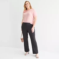 Liz Claiborne Plus Womens Crew Neck Short Sleeve Pullover Sweater