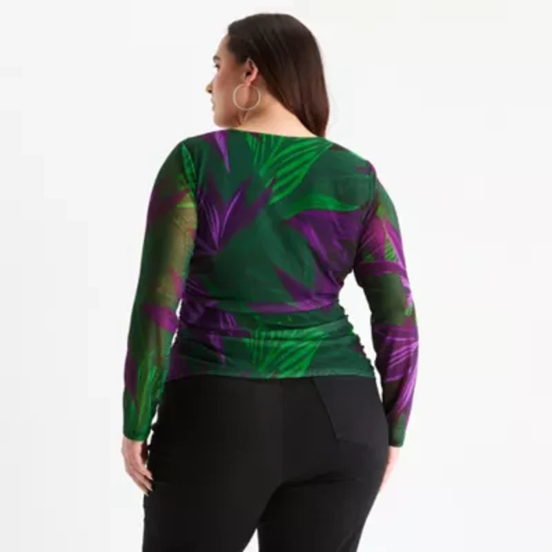 Bold Elements Womens Round Neck Long Sleeve Plus Blouse