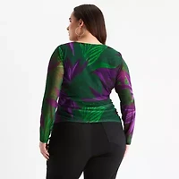 Bold Elements Womens Round Neck Long Sleeve Plus Blouse