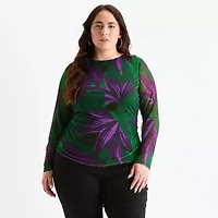 Bold Elements Womens Round Neck Long Sleeve Plus Blouse