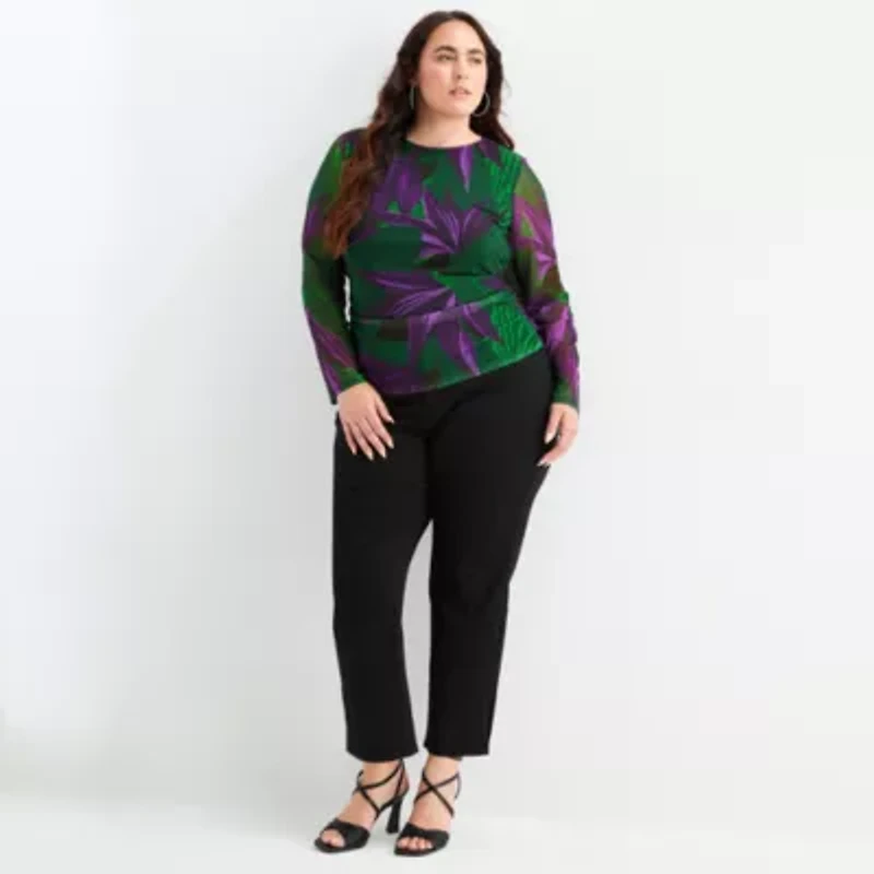 Bold Elements Womens Round Neck Long Sleeve Plus Blouse