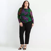 Bold Elements Womens Round Neck Long Sleeve Plus Blouse
