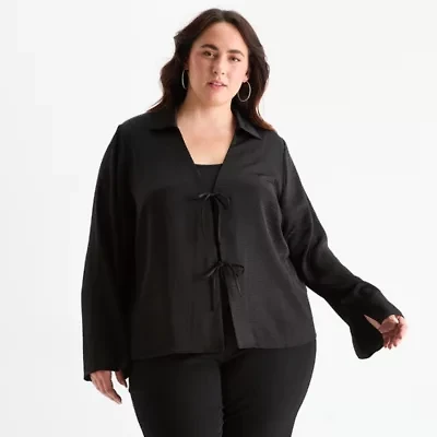 Bold Elements Womens Long Sleeve Satin Plus Blouse