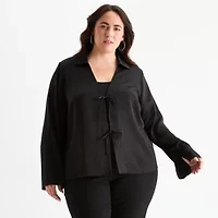 Bold Elements Womens Long Sleeve Satin Plus Blouse