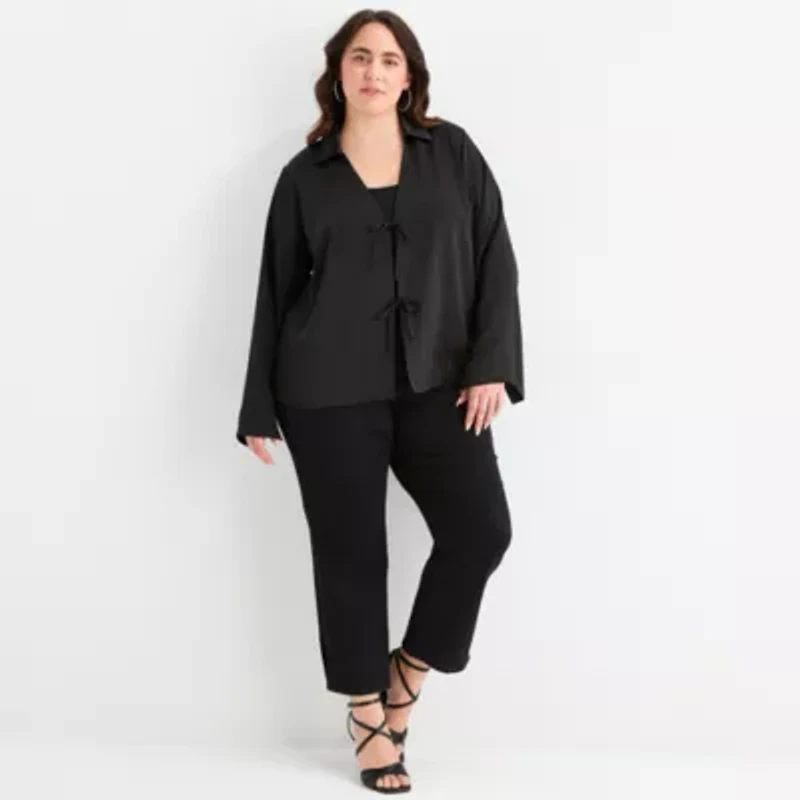 Bold Elements Womens Long Sleeve Satin Plus Blouse