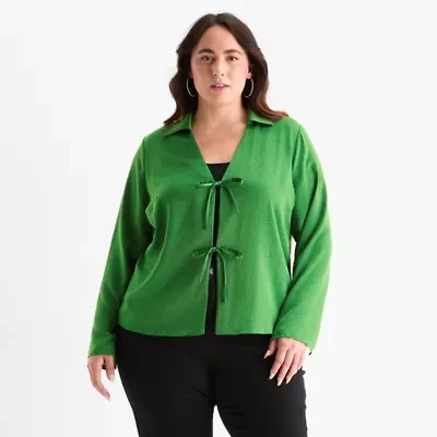 Bold Elements Womens Plus Long Sleeve Satin Blouse