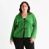 Bold Elements Womens Plus Long Sleeve Satin Blouse