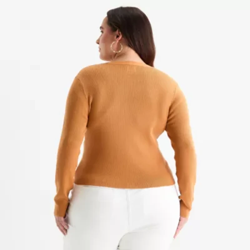 Bold Elements Plus Womens V Neck Long Sleeve Pullover Sweater