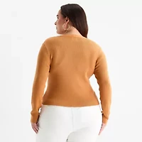 Bold Elements Plus Womens V Neck Long Sleeve Pullover Sweater