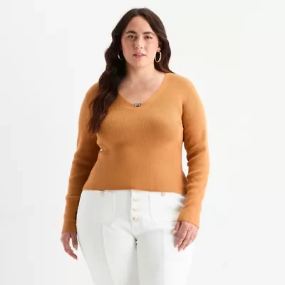 Bold Elements Plus Womens V Neck Long Sleeve Pullover Sweater