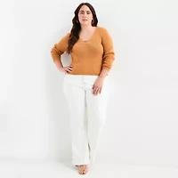 Bold Elements Plus Womens V Neck Long Sleeve Pullover Sweater