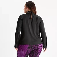 Bold Elements Womens V Neck Long Sleeve Satin Plus Blouse