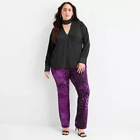 Bold Elements Womens V Neck Long Sleeve Satin Plus Blouse