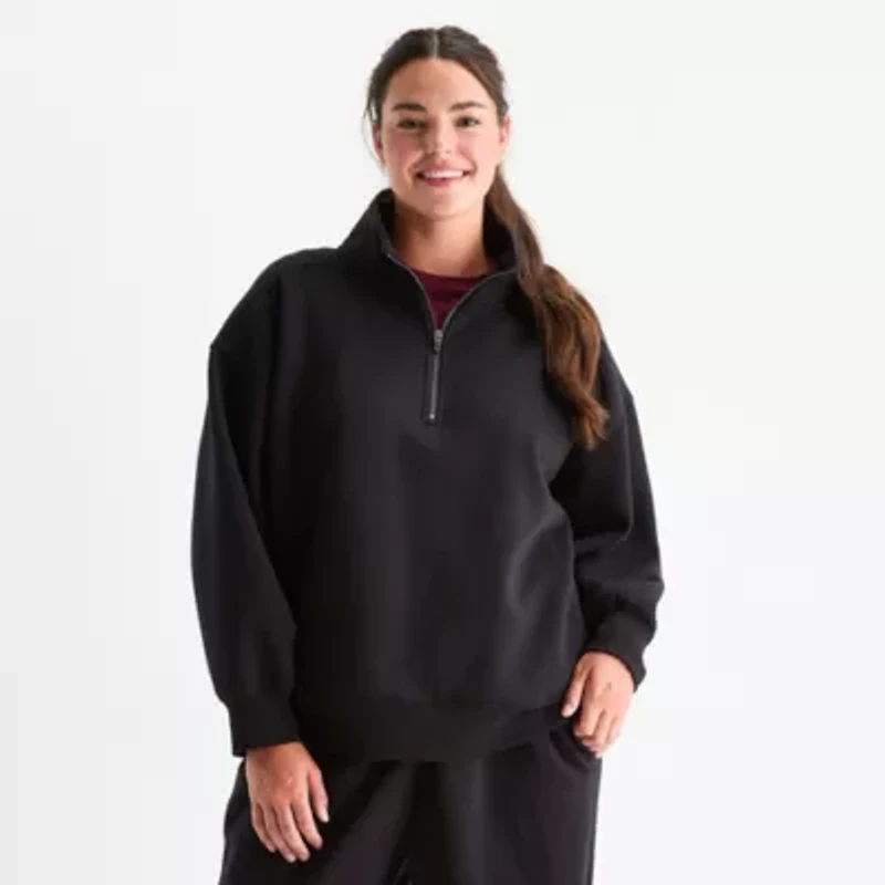 Xersion Womens Super Soft Fleece Rib Half Zip Pullover Plus
