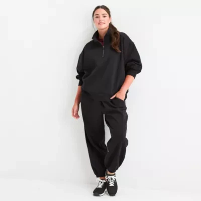 Xersion Womens Super Soft Fleece Rib Half Zip Pullover Plus