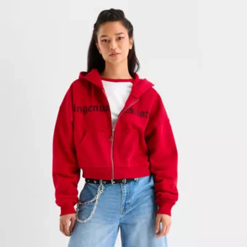 Joaquina for JCPenney Womens Long Sleeve Fleece Zipper Juniors Hoodie