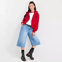Joaquina for JCPenney Womens Long Sleeve Fleece Zipper Juniors Hoodie