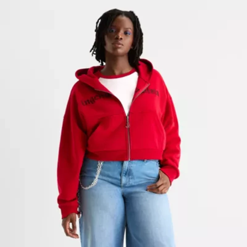 Joaquina for JCPenney Womens Long Sleeve Fleece Zipper Juniors Plus Hoodie