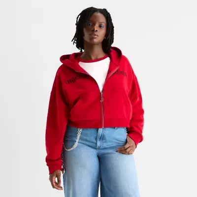 Joaquina for JCPenney Womens Long Sleeve Fleece Zipper Juniors Plus Hoodie