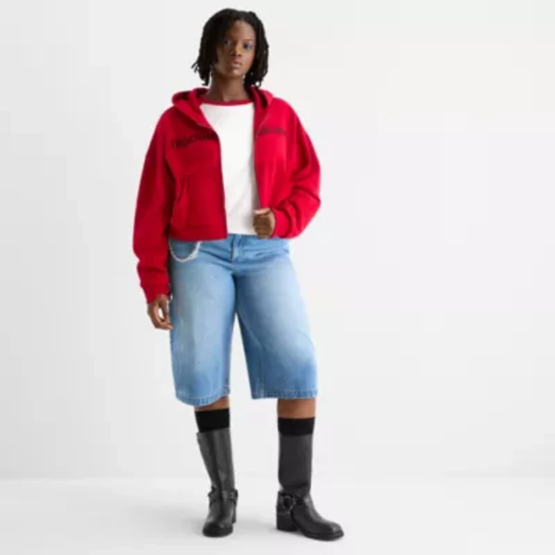 Joaquina for JCPenney Womens Long Sleeve Fleece Zipper Juniors Plus Hoodie