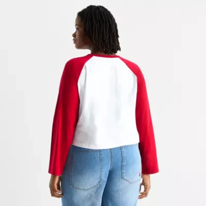 Joaquina for JCPenney Womens Crew Neck Long Sleeve Juniors Plus T-Shirt