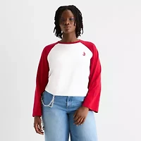 Joaquina for JCPenney Womens Crew Neck Long Sleeve Juniors Plus T-Shirt