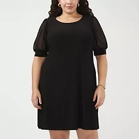 MSK Womens Short Sheer Clipdot Sleeve Shift Dress Plus