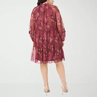 MSK Womens Long Sleeve Floral Babydoll Dress Plus