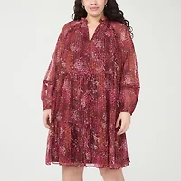 MSK Womens Long Sleeve Plus Floral Babydoll Dress