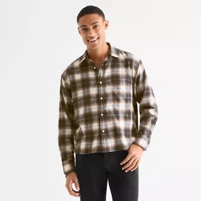Arizona Mens Easy-on + Easy-off Long Sleeve Classic Fit Flannel Shirt