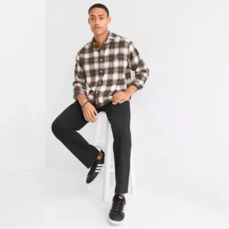 Arizona Mens Easy-on + Easy-off Long Sleeve Classic Fit Flannel Shirt