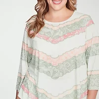 Larky Lark Womens Crew Neck 3/4 Sleeve Plus T-Shirt