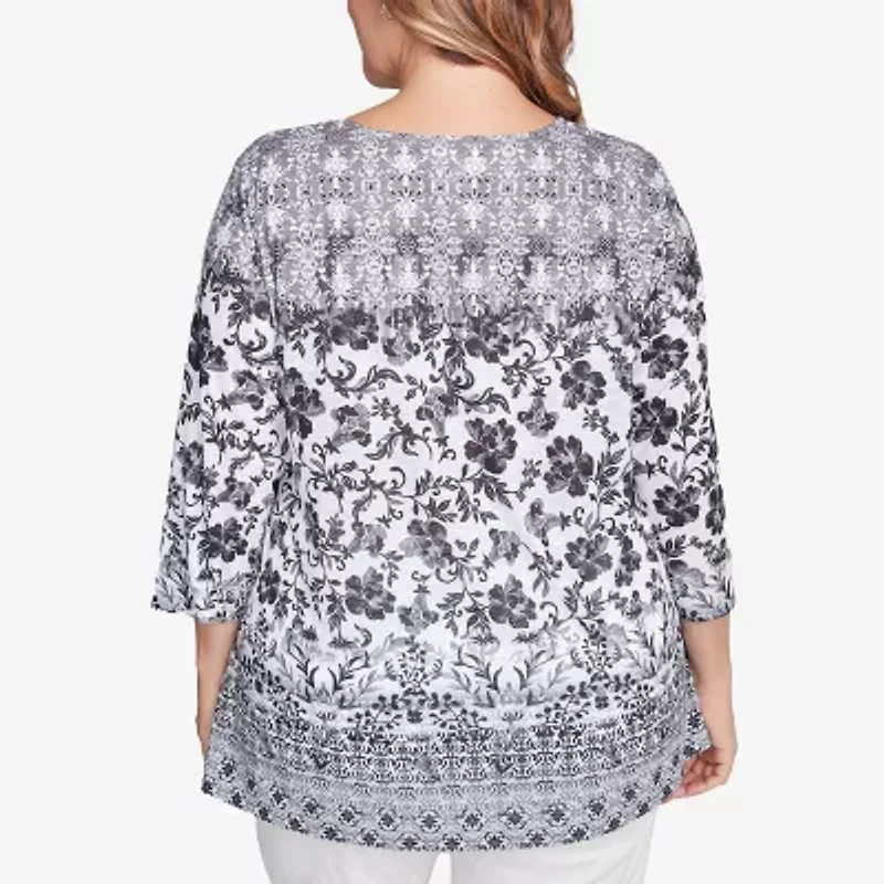 Larky Lark Womens Crew Neck 3/4 Sleeve Plus T-Shirt