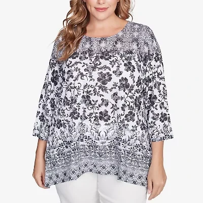 Larky Lark Womens Crew Neck 3/4 Sleeve Plus T-Shirt
