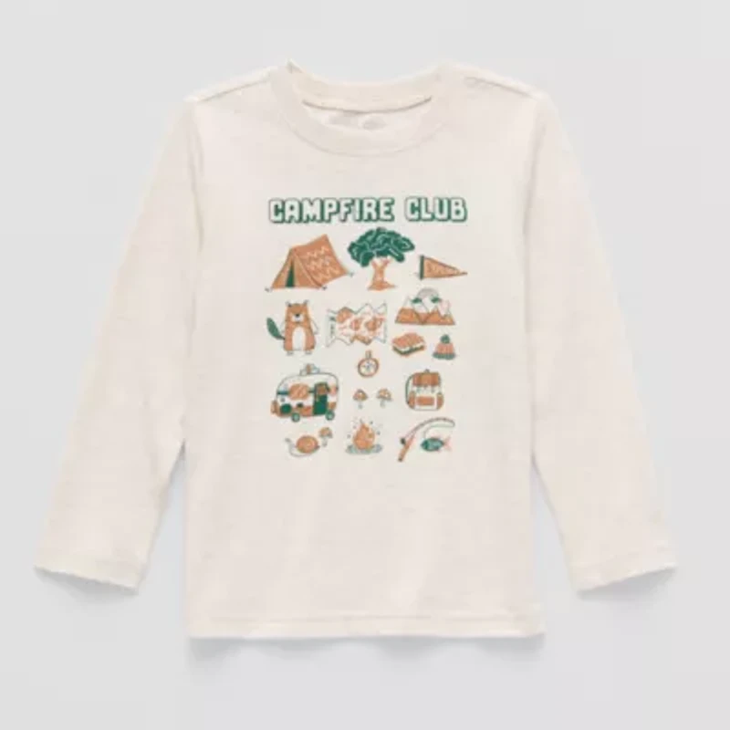 Okie Dokie Toddler & Little Boys Crew Neck Long Sleeve Regular Fit Graphic T-Shirt