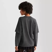 Joaquina for JCPenney Womens Crew Neck Long Sleeve Juniors T-Shirt
