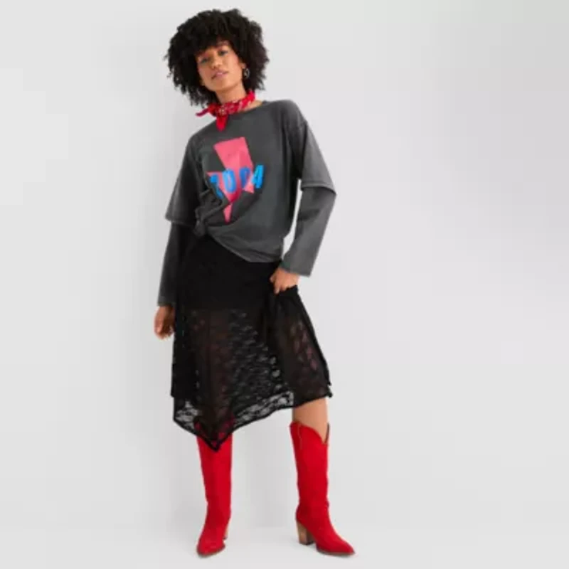 Joaquina for JCPenney Womens Crew Neck Long Sleeve Juniors T-Shirt