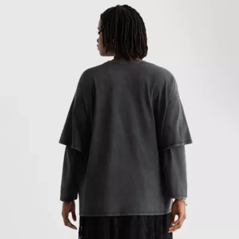 Joaquina for JCPenney Womens Crew Neck Long Sleeve Juniors Plus T-Shirt