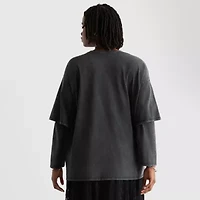 Joaquina for JCPenney Womens Crew Neck Long Sleeve Juniors Plus T-Shirt
