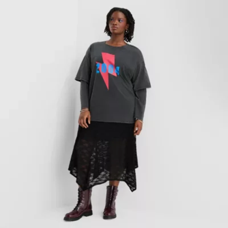Joaquina for JCPenney Womens Crew Neck Long Sleeve Juniors Plus T-Shirt