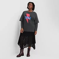 Joaquina for JCPenney Womens Crew Neck Long Sleeve Juniors Plus T-Shirt
