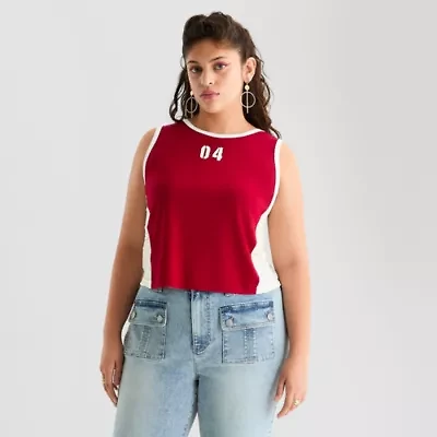 Joaquina for JCPenney Womens Crew Neck Sleeveless Juniors Plus Tank Top