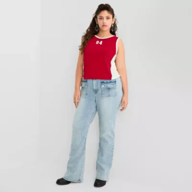 Joaquina for JCPenney Womens Crew Neck Sleeveless Juniors Plus Tank Top