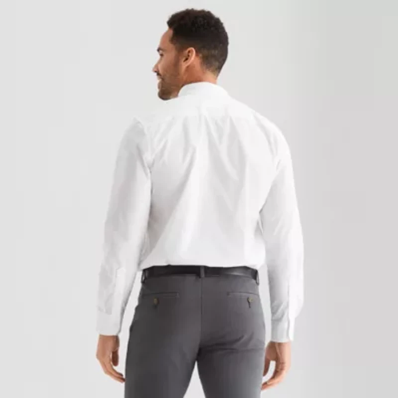 St. John's Bay Poplin Mens Long Sleeve Fitted Slim Fit Button-Down Shirt